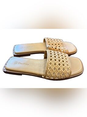 The Drop Women's Oslo One Band Woven Flat Slide Sandals, Tan sz 8.5
